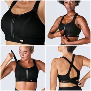 SHEFIT High Support Black Front-Zip Sports Bra